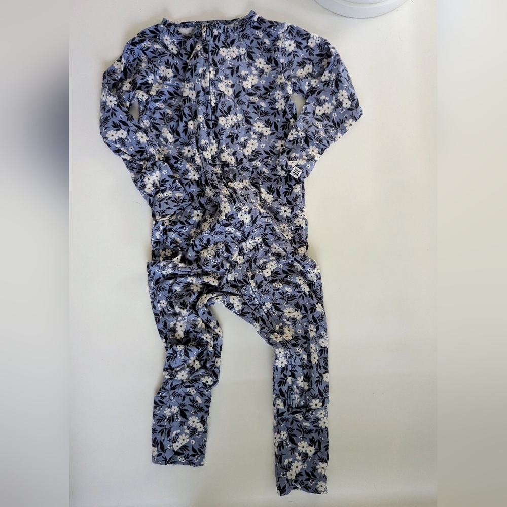 Sweet Bamboo Blue floral Zipper fold Over Footies Sleepwear